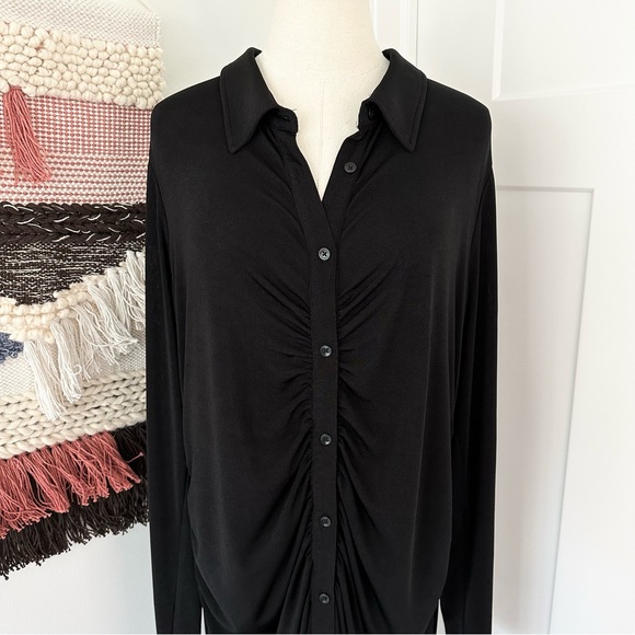 Good American Good Touch Button Front Ruched Midi Dress Black Size 3XL - Picture 4 of 12